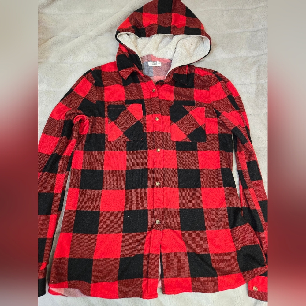 Ardene Red and Black Plaid Fleece-Lined Shirt